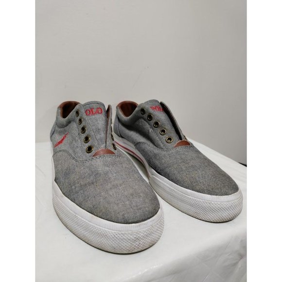 POLO Deck Vito Chambray and Leather Laceless Shoes 9.5 - Picture 3 of 12